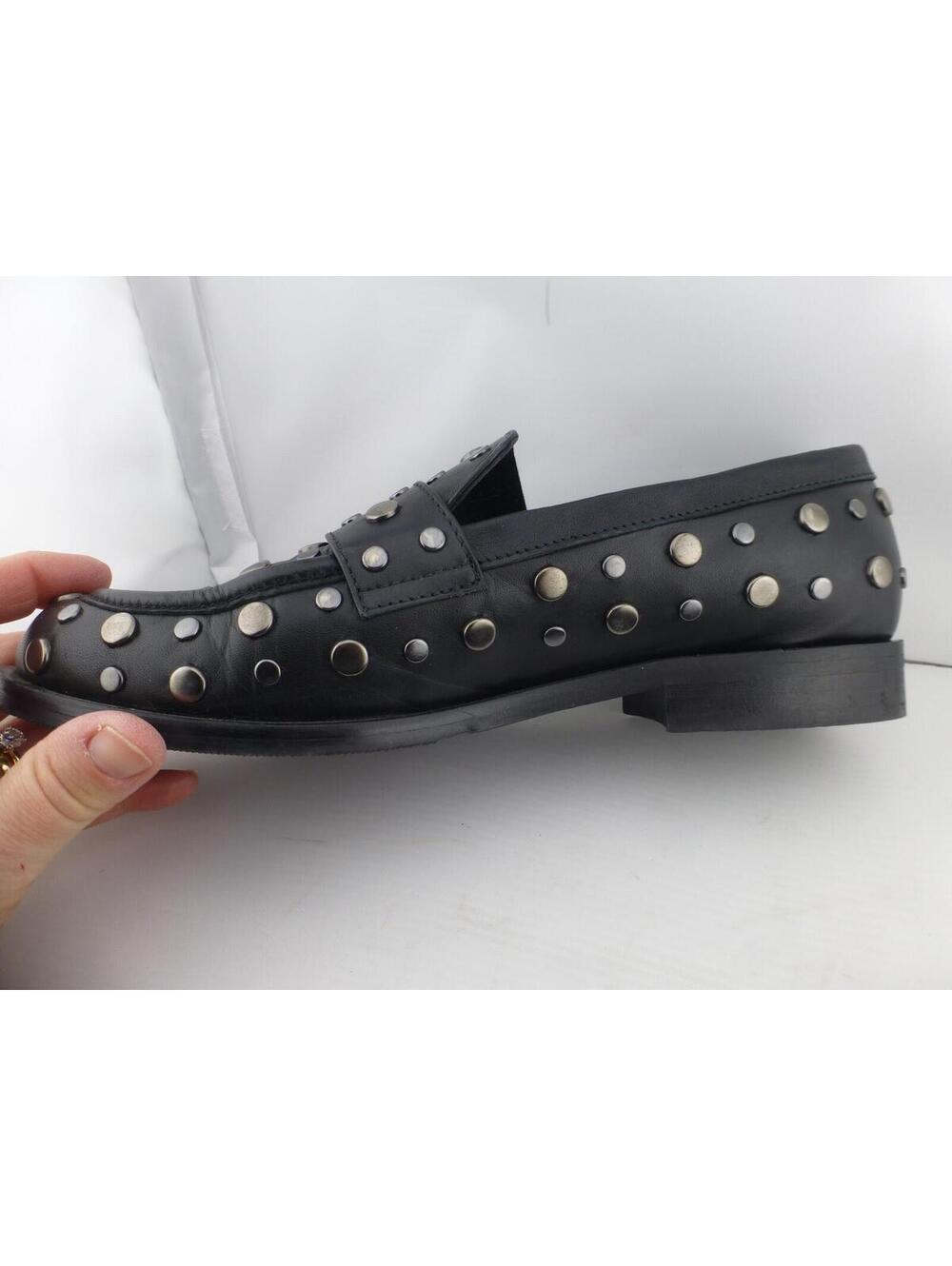 NAPOLEONI Women's Black Leather Studded Penny Loafers Flats EU 39 US 8.5 M3 - Picture 10 of 12